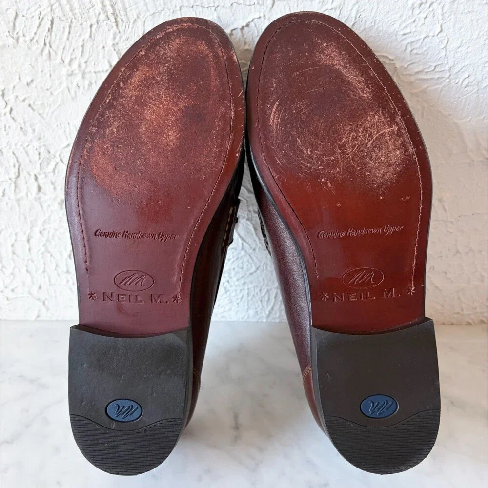 Neil M. Loafers Moc Toe Men's Size 11 Brown Leather Kiltie Tassel Handsewn